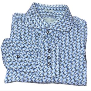 Thomas Maine Tailored Fit Shirt 15 3/4 40 Italian Made, Geometric Print, Cotton